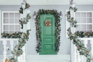 green door entrance to the house Christmas festive