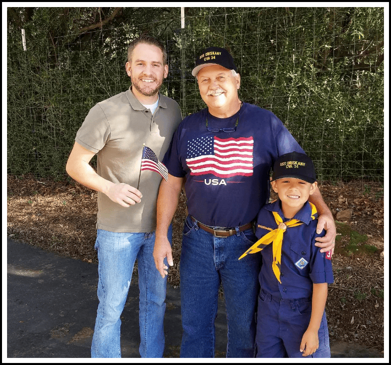 Father with son and grandson at local Boy Scouts of America event in Auburn, CA.