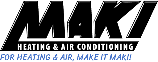Logo for Maki Heating & Air Conditioning. For heating and air, make it maki!